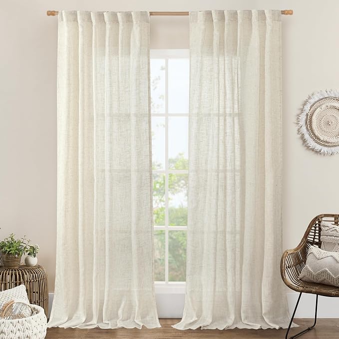 Natural Linen Blended Curtains for Living Room 120 Inch Semi Sheer | Light by LAMIT