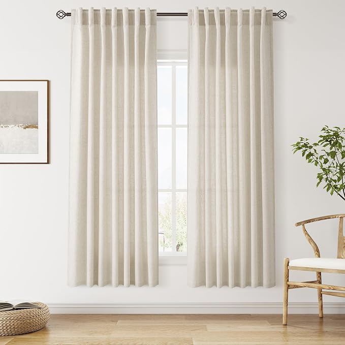 Vanilla Linen Curtains for Living Room 72 Inches Long Luxury Light Filtering by Nanspring