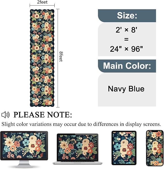 DUKINO 2x8 Washable Runner Rug, Floral Non Slip Kitchen Rugs, Soft Throw Rug - Image 2