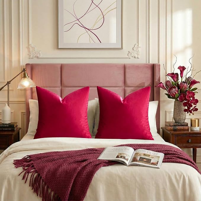 GIGIZAZA Red Velvet Pillow Covers 24x24 Decorative Pillows Pack of 2 | Throw - Image 6