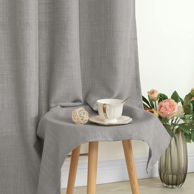 Light Filtering Grey Linen Curtains 95 Inch - Image 8