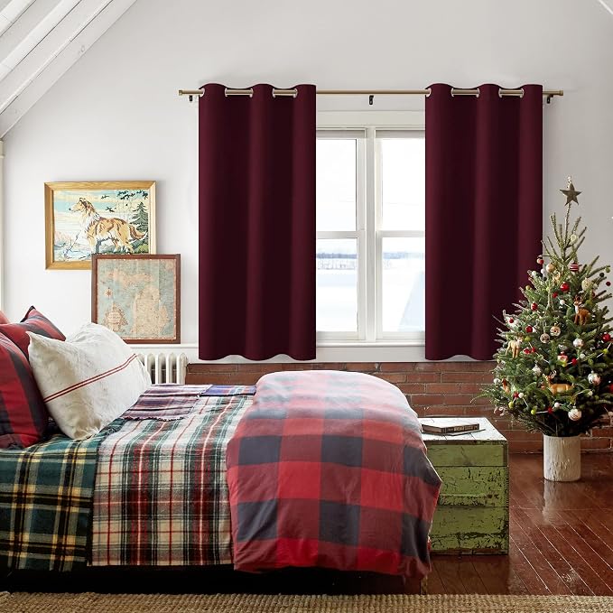 Blackout Curtains for Bedroom, Burgundy 42 x 54 Inch 2 Drape Panels | Thermal - Image 6