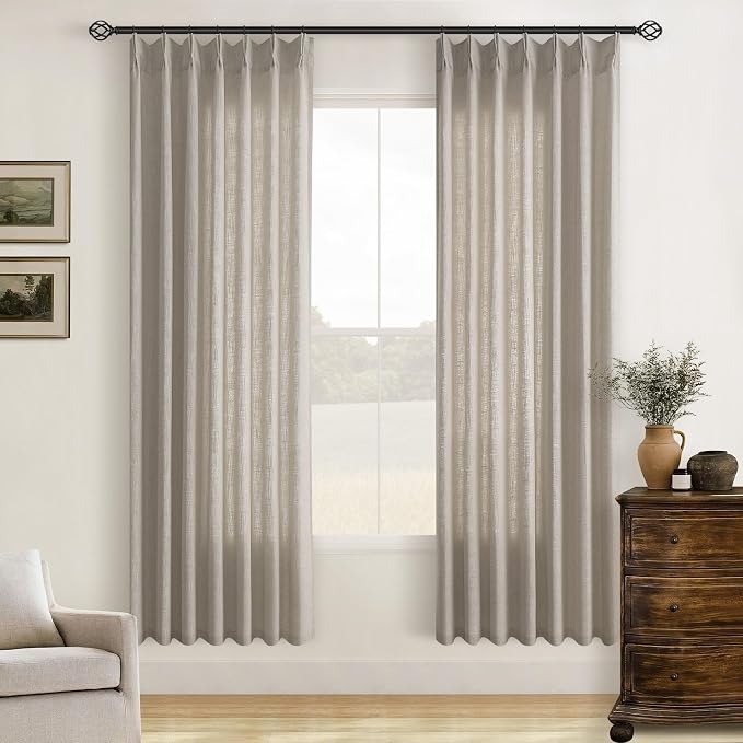 Burlywood Birch Pleated Linen Semi Sheer Curtains 78 Inches Long 2 Panels | by Twodrapes