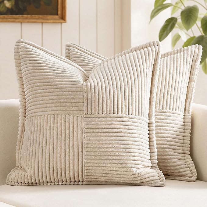 MIULEE Decorative Euro Sham Throw Pillow Covers 24x24 Inch Beige 2 Pack | Boho by MIULEE