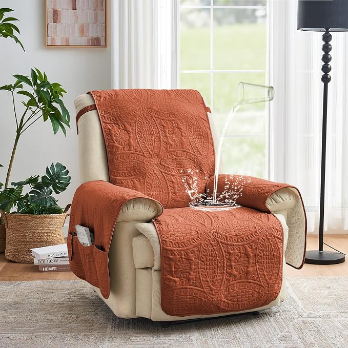 Orange Quilted Recliner Covers, Waterproof Large Recliner Chair Covers - Image 2