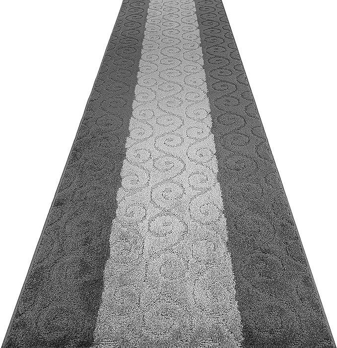 Custom Size Modern Runner Rug Carpet for Hallway Entryway Foyer Kitchen, Slip Resistant Latex Rubber Backed 31 inch Wide X Customized Length, Scroll Grey, 31 inch X 11 feet