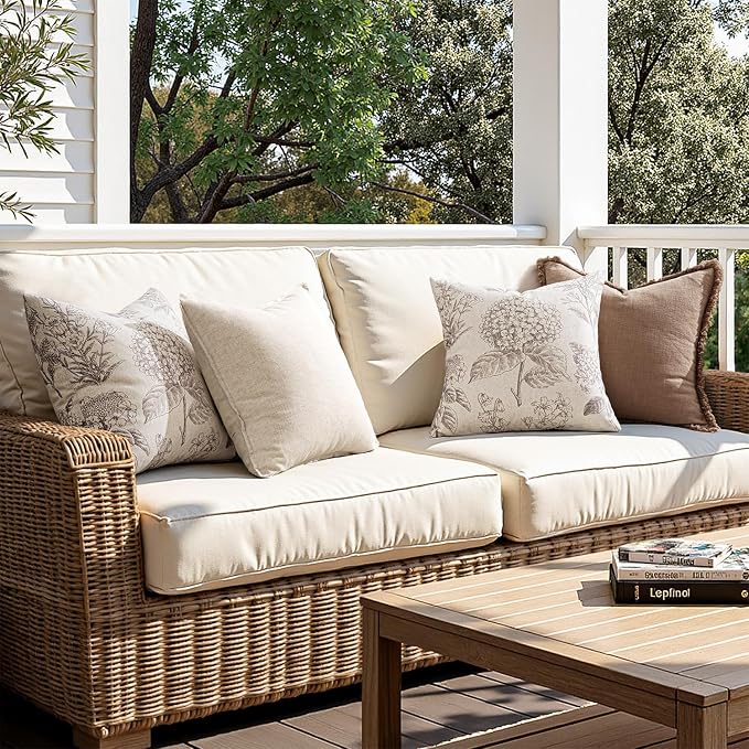 Set of 2 Decorative Floral Pillow Covers 18x18 Inch Light Camel | Neutral - Image 5