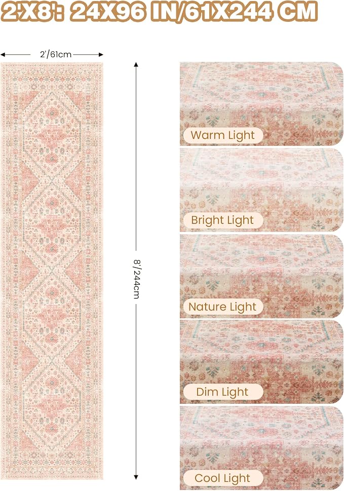 Runner Rug 2x8 Runners for Hallways Non Slip Washable Rugs, Low Pile Soft - Image 2
