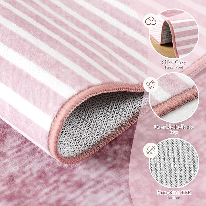 Ompaa Living Room Rug 5x8 Pink Area Rug Machine Washable Rug Non Slip Indoor - Image 4