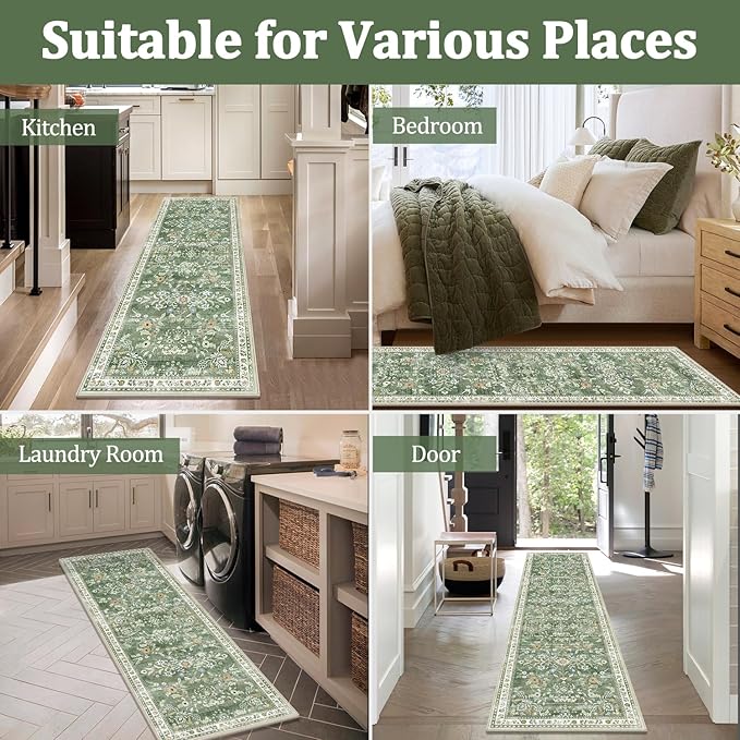 Yamaziot 5x7 Washable Area Rug for Living Room Floral Carpet Sage Green | Non - Image 6