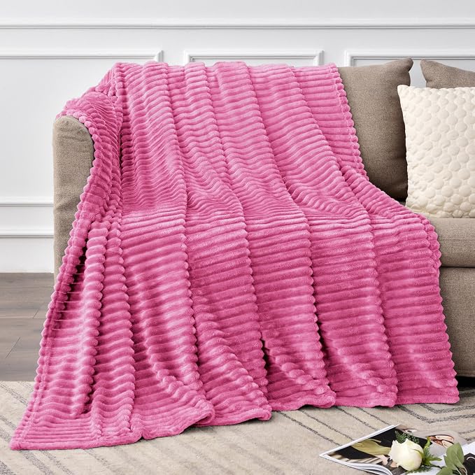 BEDELITE 3D Ribbed Hot Pink Fleece Throw Blanket - Image 2