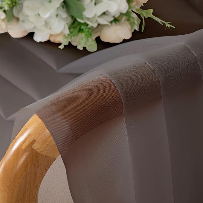 Chyhomenyc Chocolate Brown Sheer Curtains 84 Inches Long, 2 Panels | Light - Image 3