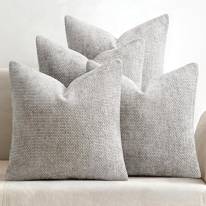 MIULEE Soft Decorative Chenille Pillow Covers Light Gray 18x18 Pack of 4 | by MIULEE