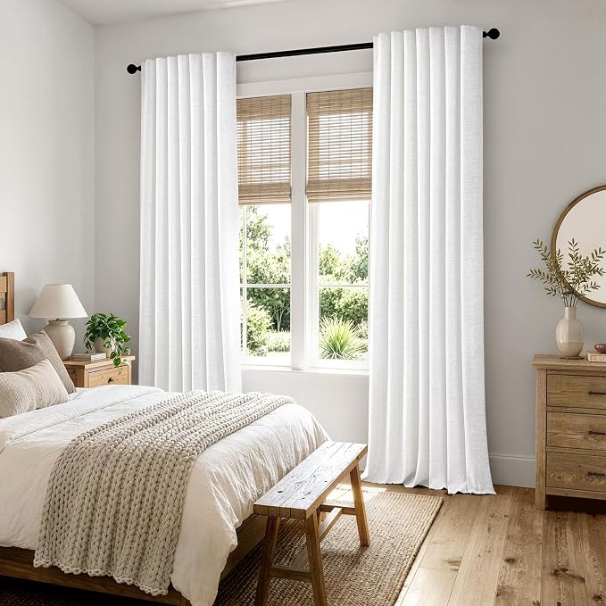 MIULEE 100% Blackout Linen Curtains 42 x 96 Inch Bright White 2 Panels | - Image 8