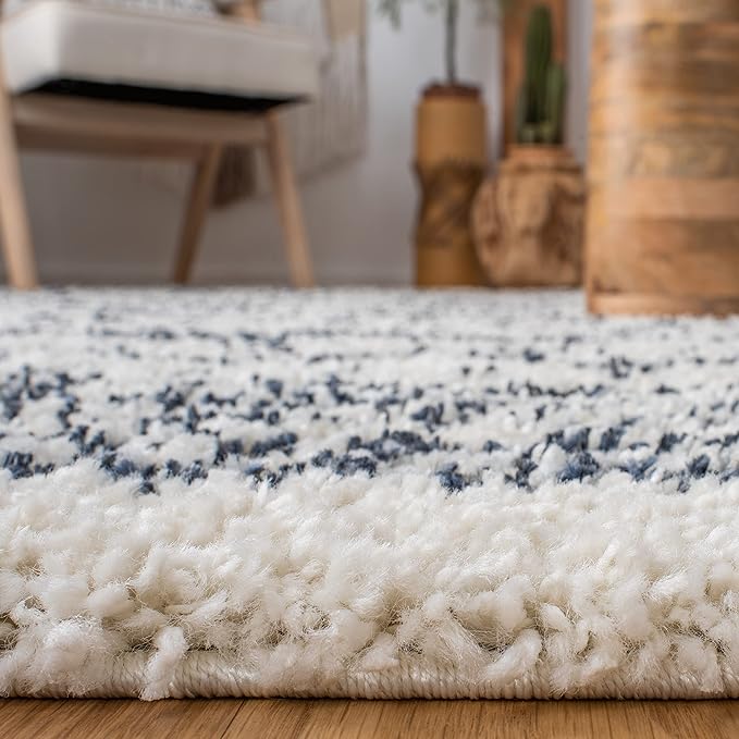 SAFAVIEH Arizona Shag Collection Area Rug - 9' x 12', Ivory & Slate, Moroccan Design, Non-Shedding & Easy Care, 1.6-inch Thick Ideal for High Traffic Areas in Living Room, Bedroom (ASG741M)
