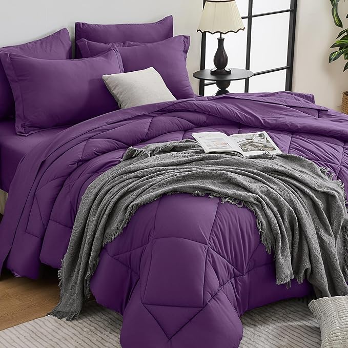 HEVUMYI Grape Purple Twin-XL Comforter Set - 5-Piece All Season Bed in a Bag Twin-XL, Ultra Soft Bedding Set with Comforter, Flat Sheet, Fitted Sheet, Pillowcases, Pillow Shams