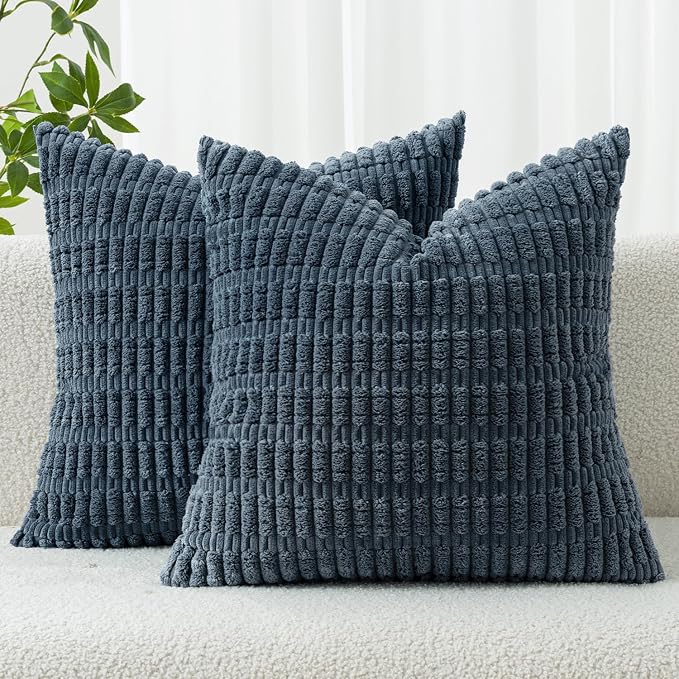 MIULEE Corduroy Decorative Throw Pillow Covers 20x20 Blue Pack of 2 | Soft Boho by MIULEE
