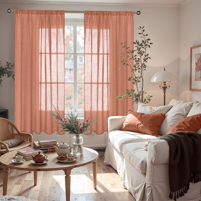 BGment Rust Terracotta Linen Curtains 63 Inches Long - Image 2