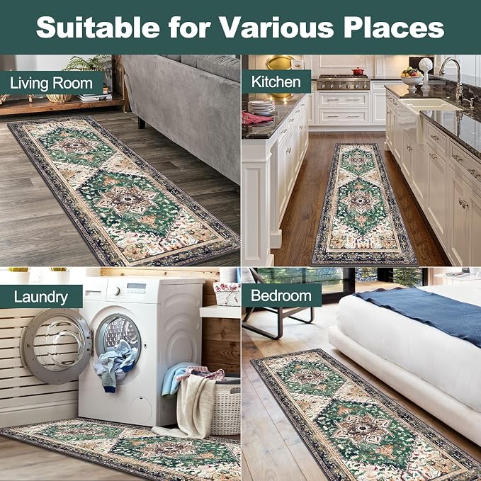 Yamaziot Washable Runner Rug, 2x6 Non-Slip Boho Vintage Hallway Kitchen Rug | - Image 8