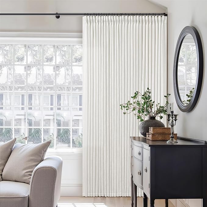 Beige White Pinch Pleat Semi Sheer Linen Curtain W70xL96 1 Panel | Light by Twodrapes