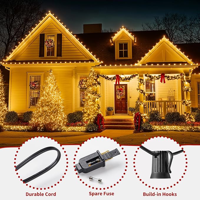 Brightown 100 Feet C9 Christmas String Lights, Outdoor Christmas Lights with 100 Clear C9 Light Bulbs for Outdoor Patio Room Party Backyard Christmas Decoration, Glass Bulb, Black Line