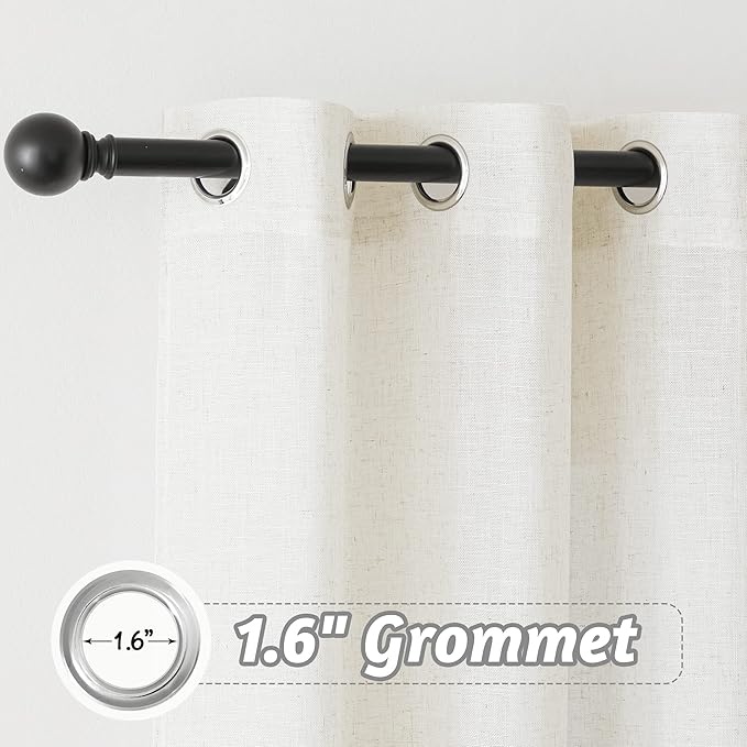RYB HOME Semi Sheer Linen Curtains for Nursery Kids Room, Semi Transparent Breathable Privacy Wide Compatibility Washable for Laundry Room Bathroom, W 60 x L 95 inches, Linen, 1 Panel