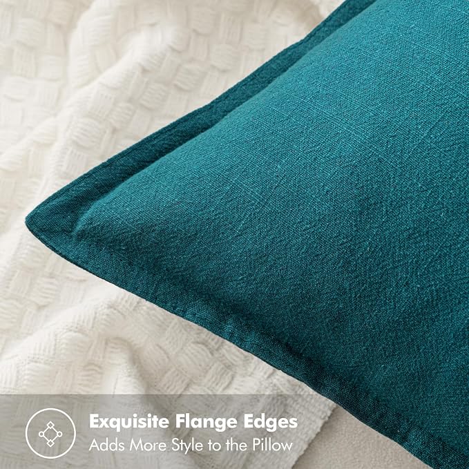 MIULEE Decorative Linen Pillow Covers 20x20 Inch Teal Blue | Boho Farmhouse​ - Image 2