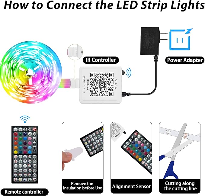 Led Lights for Bedroom 100ft (1 Rolls of 100ft) Music Sync Color Changing Led Strip Lights with 60 Key Remote and App Control RGB Led Light Strip for Home Party Room Decoration