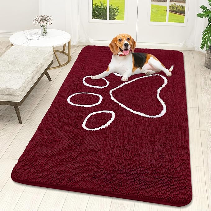 OLANLY Dog Door Mat for Muddy Paws 59x32, Paw Print Design Chenille Mud Mat | by OLANLY
