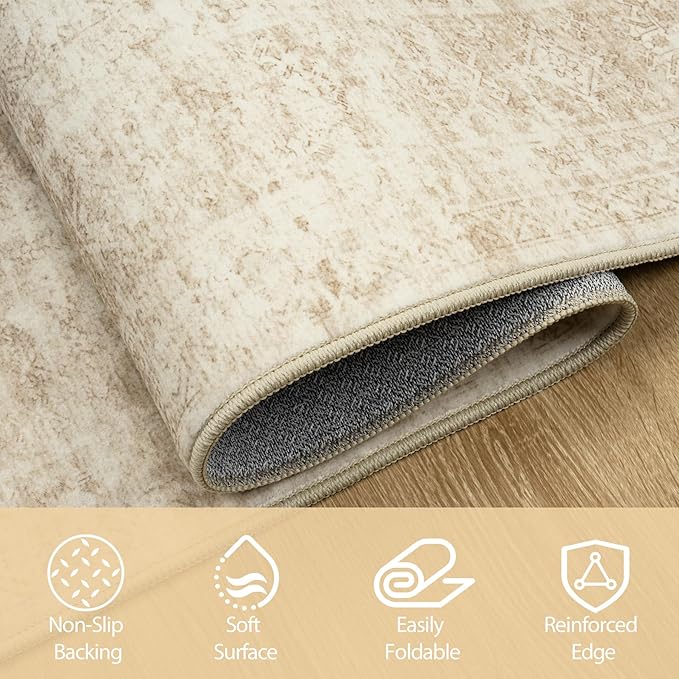 Aelenmu 5x7 Area Rugs for Living Room Washable Bedroom Dining Room Beige | - Image 4