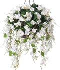 Artificial Fake Hanging Hibiscus Flowers Plants Baskets for Outdoor Decoration, Faux Silk Hibiscus Long Vines in Planter UV Resistant Realistic Flowers for Outside Porch Patio Home Decor, White