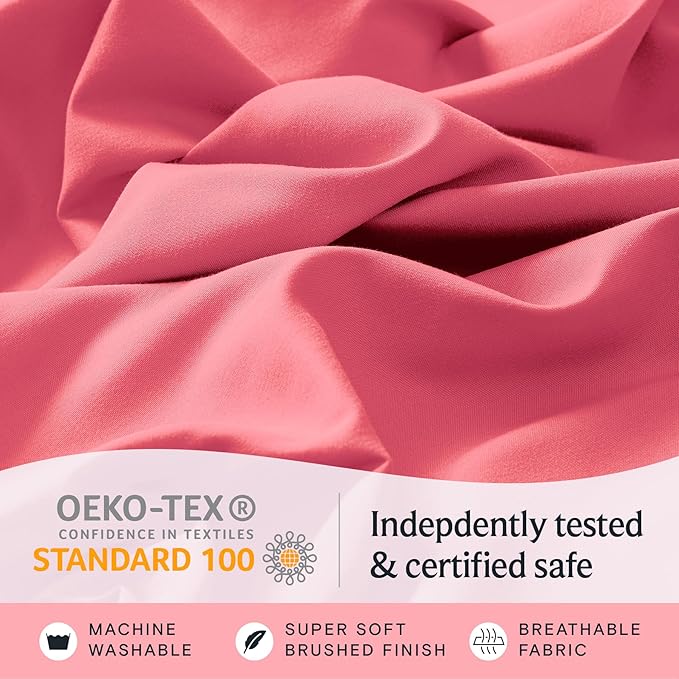 LuxClub 3 PC Sheet Set Bed Sheets Deep Pockets 16" Eco Friendly Wrinkle Free Cooling Machine Washable Hotel Bedding Silky Soft - Vermilion Twin XL