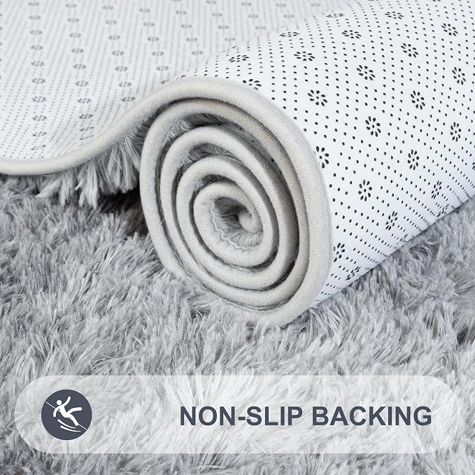 4x6 Black and Grey Fluffy Soft Area Rug Non-Slip - Image 5