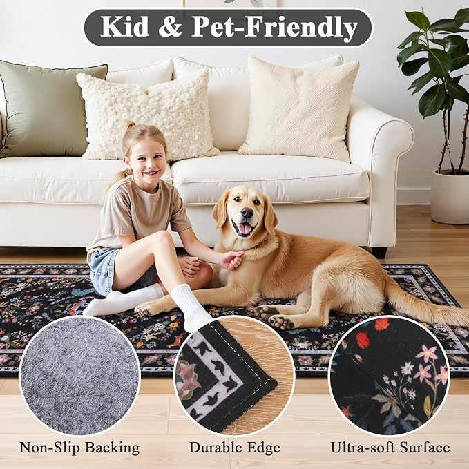 HEBE Hallway Runner Rug 2'x8', Washable Non Slip Kitchen Rug Runner | Soft Boho - Image 3
