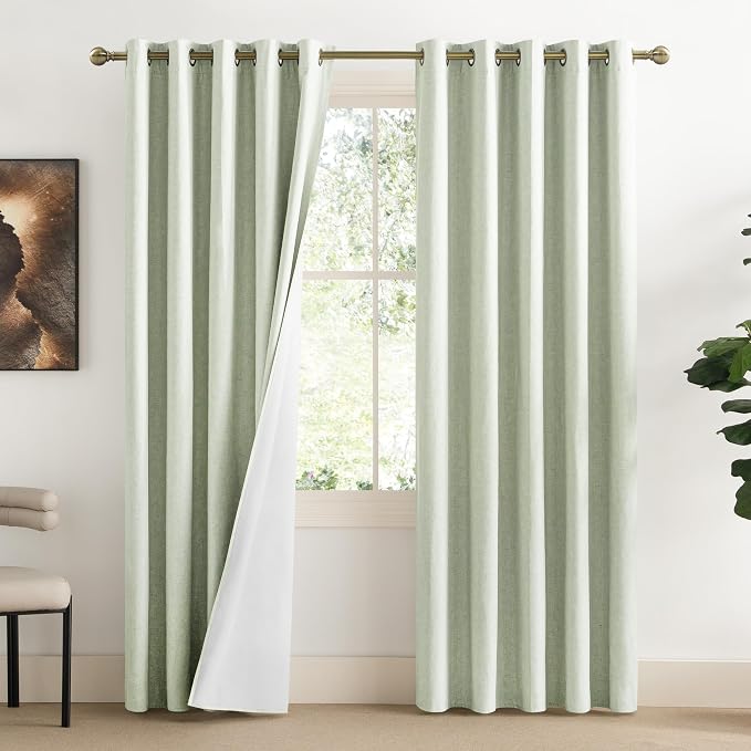 NICETOWN Sage Green Living Room Completely Shaded Linen Textured Draperies by NICETOWN