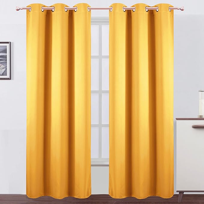 Yellow Blackout Curtains 34 x 84 Inches Long/Set of 2 Curtain Panels/Thermal by Lemomo