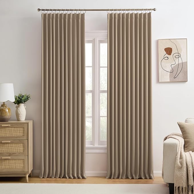 Cappuccino Pinch Pleated 72 Inch Wide Curtains 72 x 84, Thermal Insulated Noise by KEQIAOSUOCAI