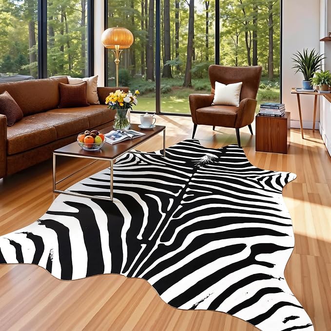 Faux Zebra Rug, Large Zebra Print Rug Animal Hide Rugs, 7 x 6.2 Ft | Print Hide - Image 3