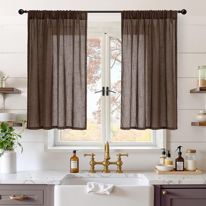 BGment Brown Linen Curtains 40 Inch Length, Short Drapes by BGment