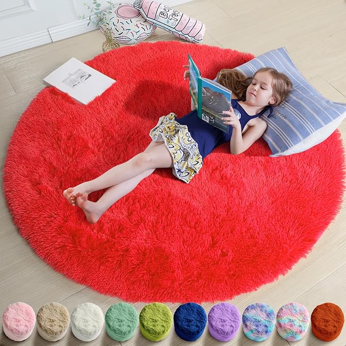 Amdrebio Red Christmas Small Round Rug 3Ft by Amdrebio