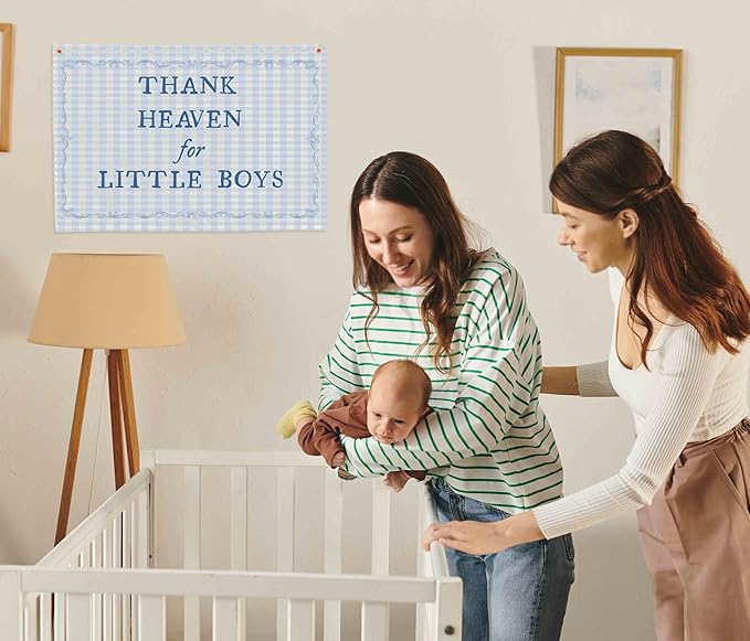 Christian Bible Verse Scripture Rectangular Banner Flag Wall Sign Decor Gift for Baby Boy-Nursery Baby Room Bedroom Decor-Baby,Shower Birthday Christmas Gift-Thank Heaven for Little Boys