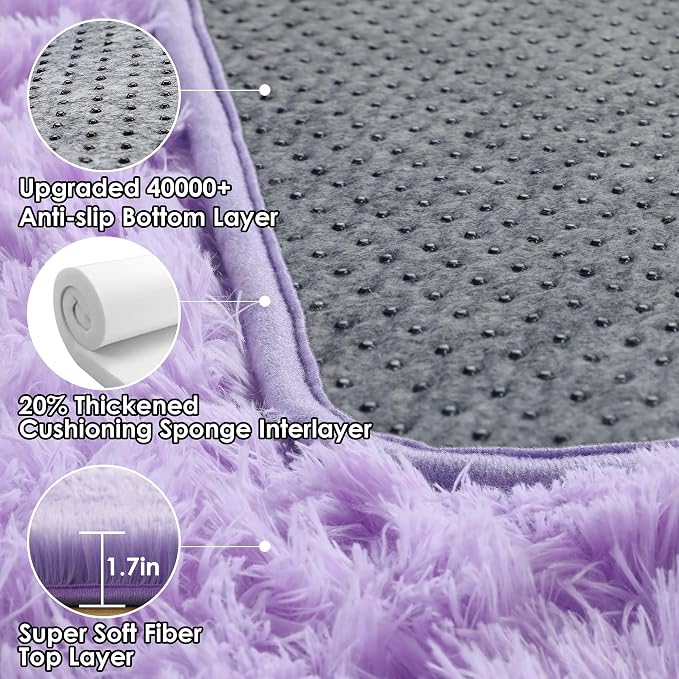 Purple Rugs for Living Room Bedroom, 5x8 Fluffy Bedside Area Rug, Soft Plush - Image 3