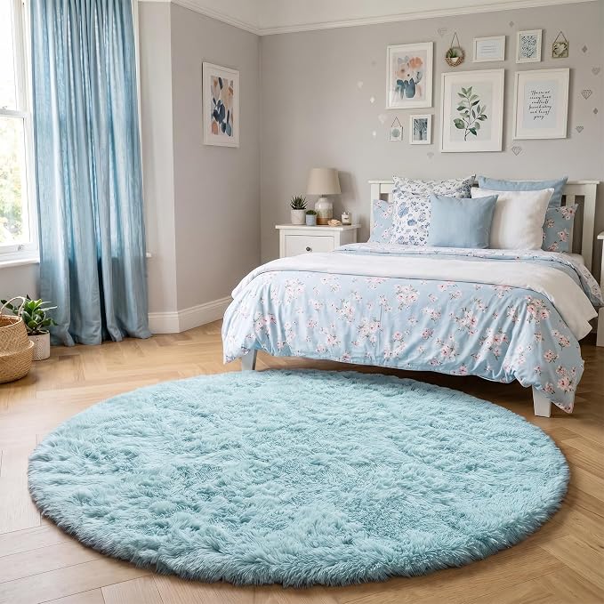 Amdrebio Light Blue Shag Round Area Rug 4Ft - Image 3