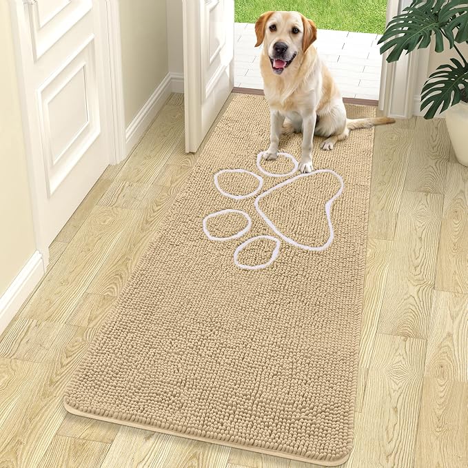 OLANLY Dog Door Mat for Muddy Paws 70x24, Paw Print Design Chenille Mud Mat | by OLANLY