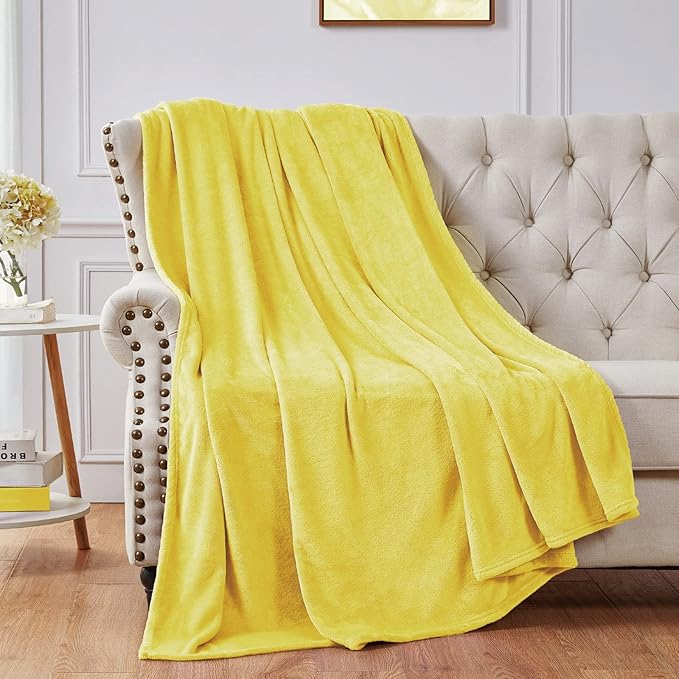 Walensee Fleece Blanket Plush Throw Fuzzy Lightweight (Twin Size 60x80 Yellow/Lemon Canary Yellow) Super Soft Microfiber Flannel Blankets for Couch, Bed, Sofa Warm and Cozy for All Seasons