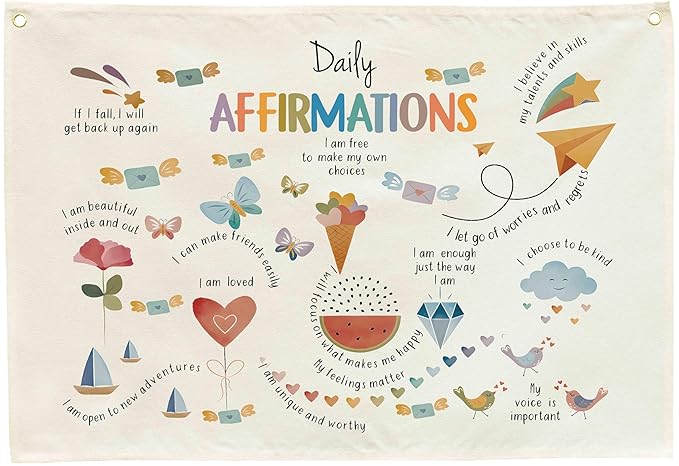 Mental Health Inspirational Rectangular Banner Flag Wall Sign Decor for Boy Girl Kid Teen,Classroom Therapy Office Homeschool Reading Room Bedroom Decor-Daily Affirmation-Birthday Christmas Gift