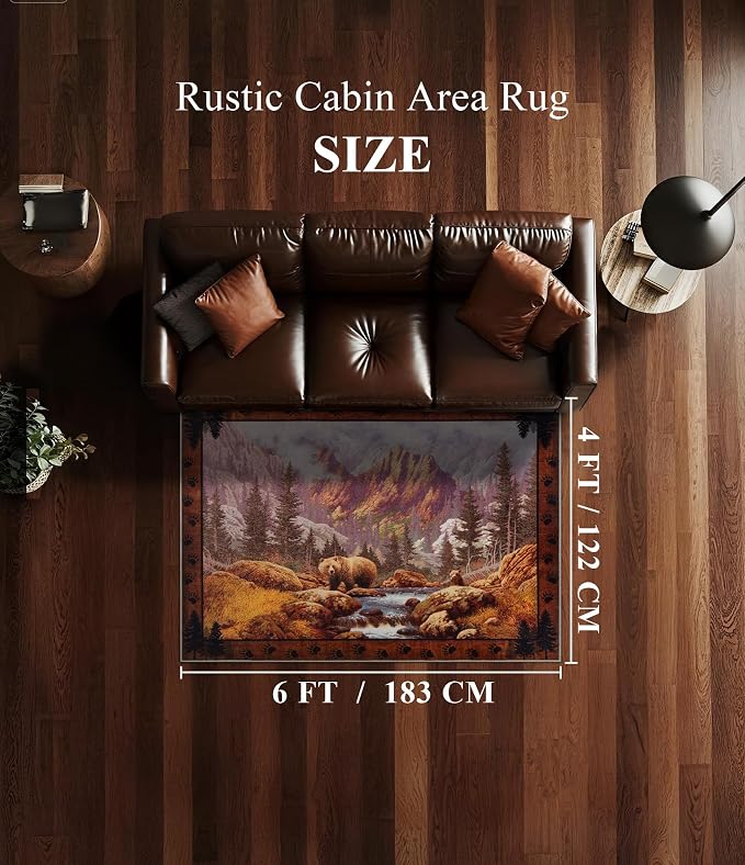 Rustic Cabin Area Rug for Bedroom 4x6, Machine Washable Forest Bear Rug - Image 2