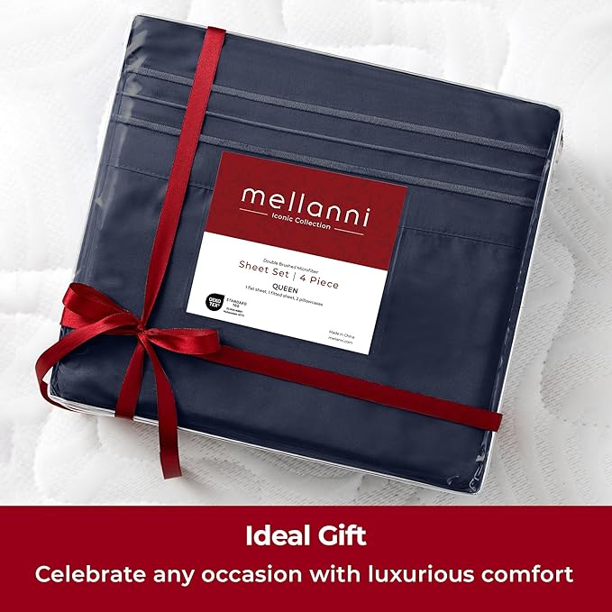 Mellanni Extra Deep Twin Sheets - 3 PC Iconic Collection Bedding - Hotel Luxury, Ultra Soft, Cooling Bed Sheets - Wrinkle, Fade, Stain Resistant (Twin, Navy Blue)