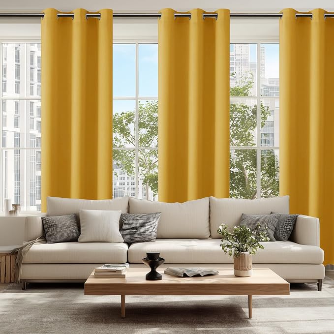 Blackout Curtains for Bedroom, Mustard Yellow 42 x 84 Inch 2 Panels | Thermal - Image 6