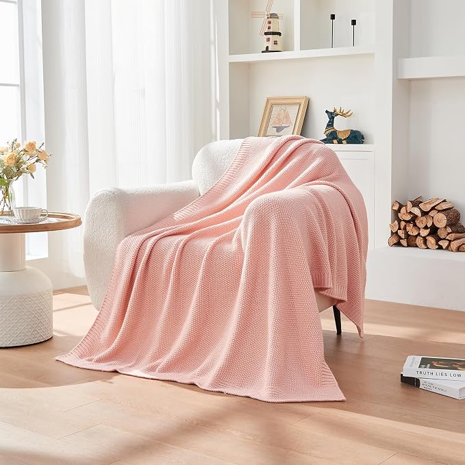 CozeCube Pink Seed Stitch Throw Blanket 60"x80", Farmhouse Decor | Blanket - Image 8